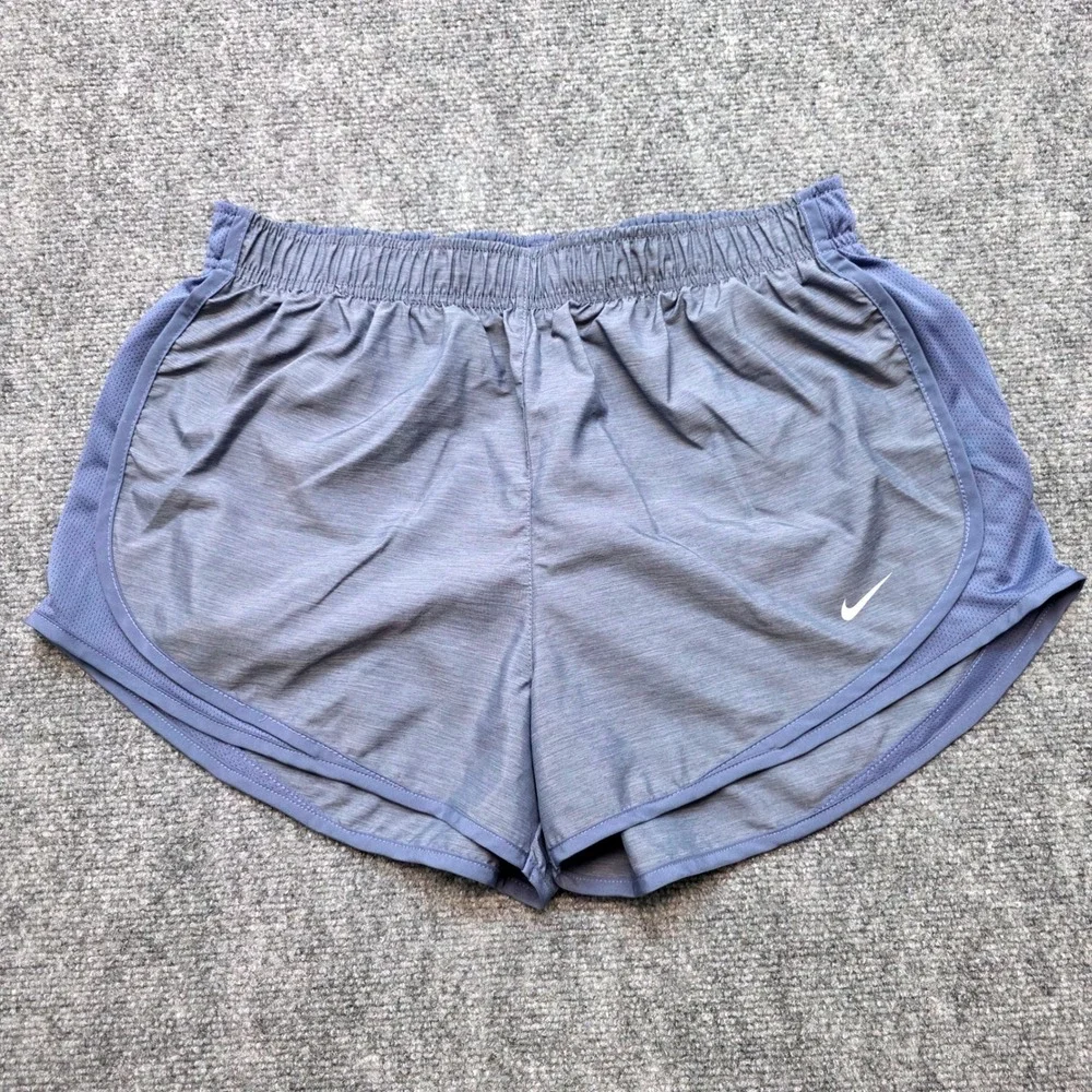 Nike Dri-FIT Women's Large Blue Heathered Running Shorts 3 Inseam Mesh Inset Gym